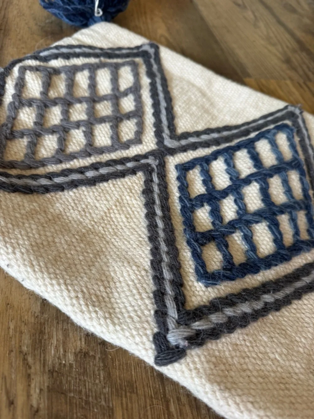 Magnolia Home Diamond Pattern Oblong Throw Pillow Cover with Blue Tassels Wool